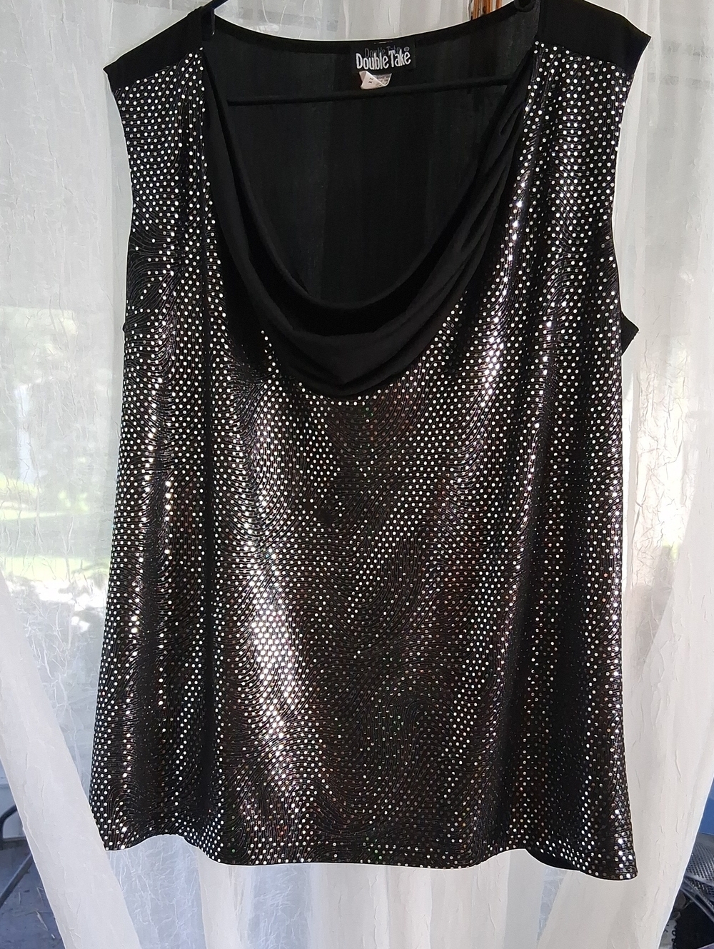 Double Take Black Sequin Cowl Neck Tank